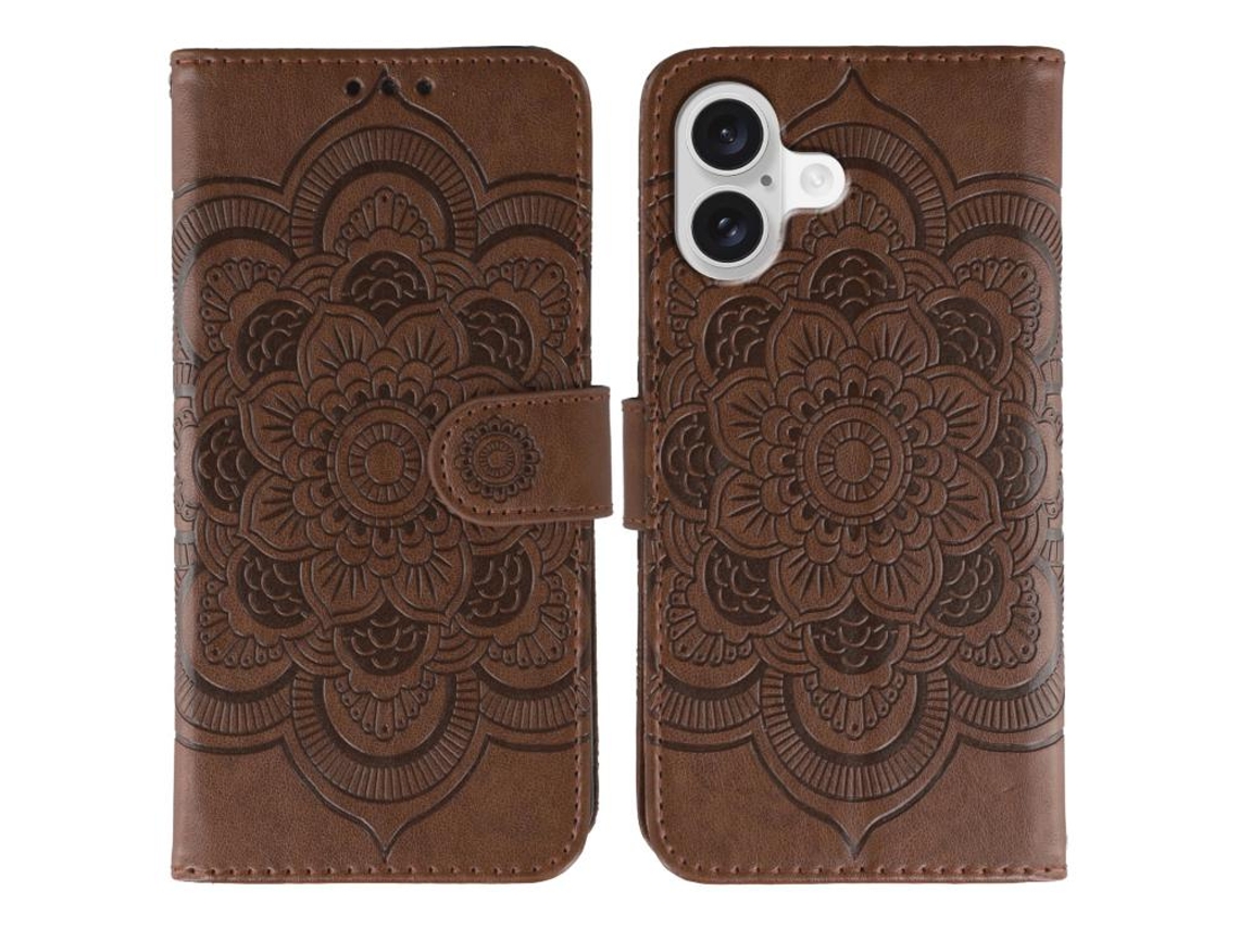 Capa Para Iphone 17 Em Couro Com Estampa De Mandala Solar Em Relevo.