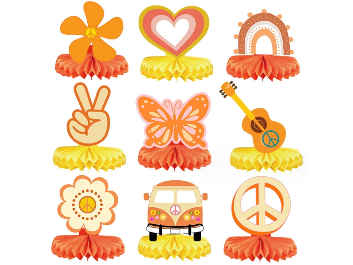 9 Peças de Centro de Mesa Hippie Groovy Boho Decoração para Festa de Aniversário e Chá de Bebê NEVEANCE