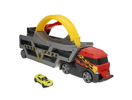 Caminhão lançador de carros com pista de loop e carro de metal Teamsterz