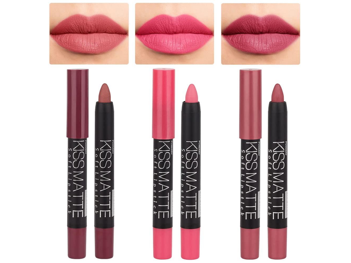 3pcs Nude Rosa Bege Castanho Malva Matte Lápis Delineador Labial Lápis de Cera e Batom Conjunto de Longa Duração À Prova Dágua Combinando B EHSTMIND