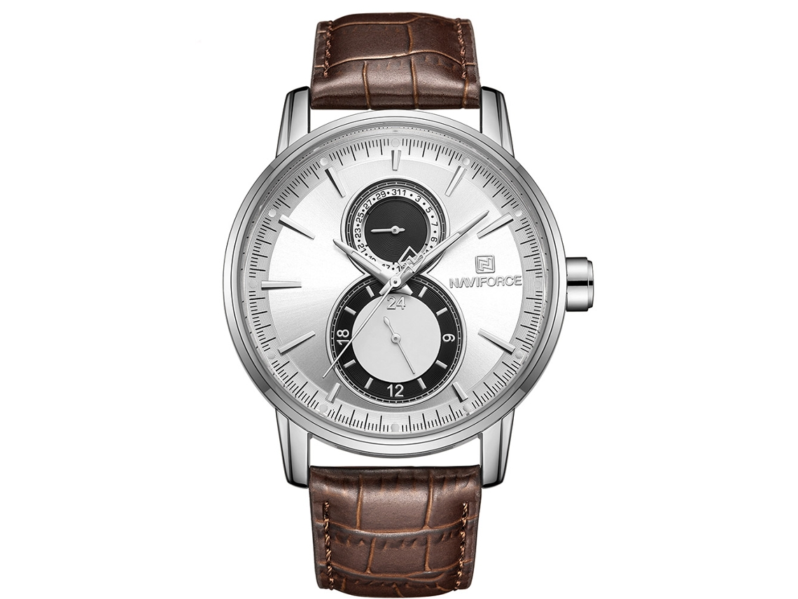 Relógio Masculino Naviforce de Couro com Quartzo Impermeável 3atm Branco
