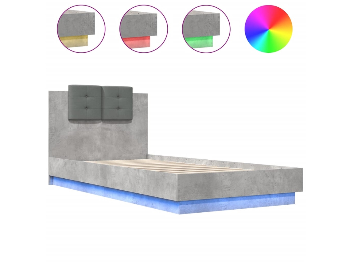 Conjunto de 2 Estruturas de Cama com Cabeceira e Luzes Led Cinza Cimento MAISON EXCLUSIVE (100x200 cm)