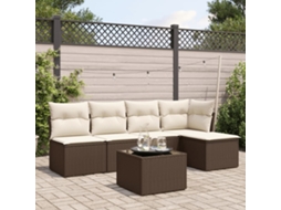 Vidaxl 6 Pcs Conjunto De Sofás Jardim C/ Almofadões Vime Pe Castanho