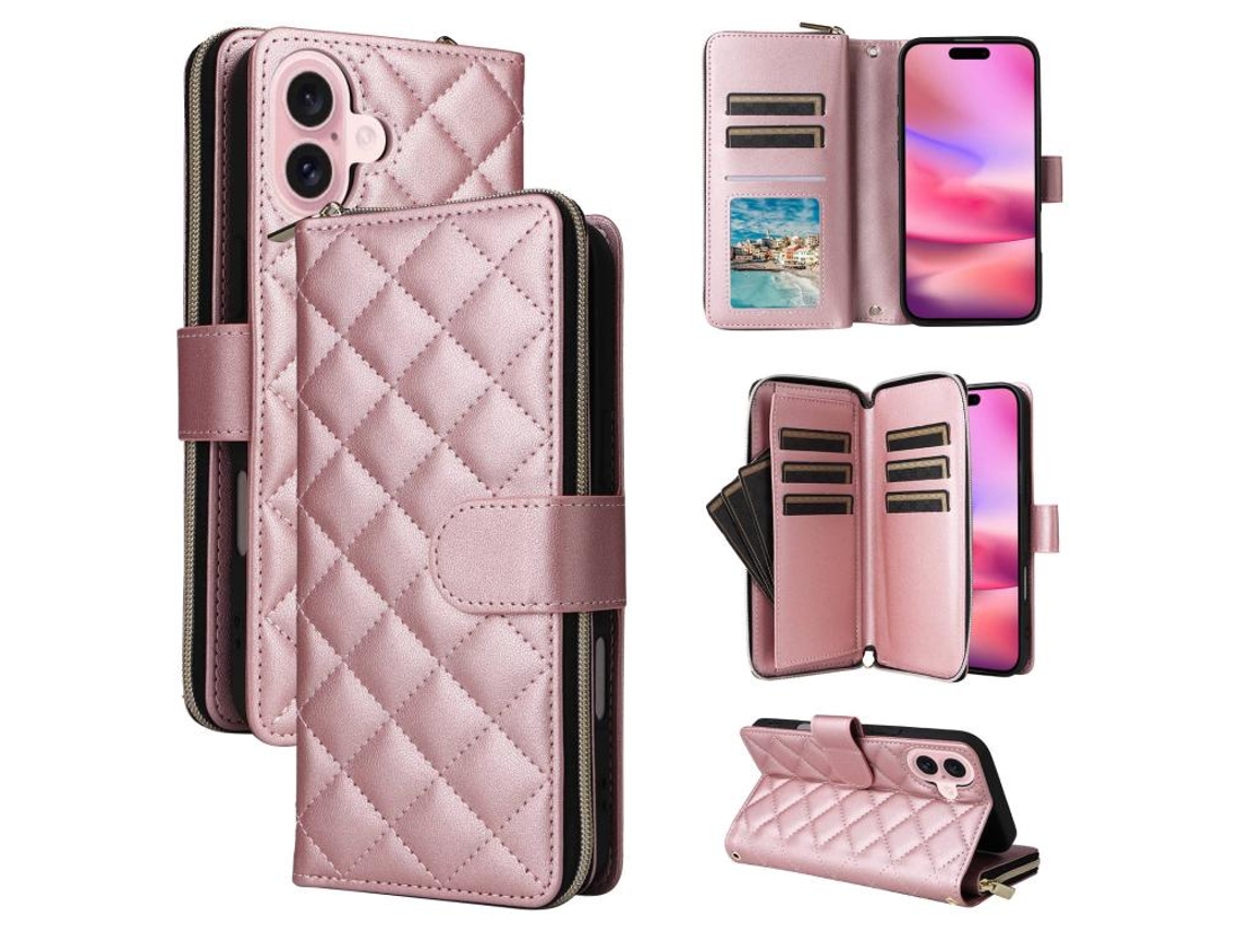 Capa Para Iphone 17 Em Couro Com Zíper Em Formato De Losango E Fivela Com Alça.