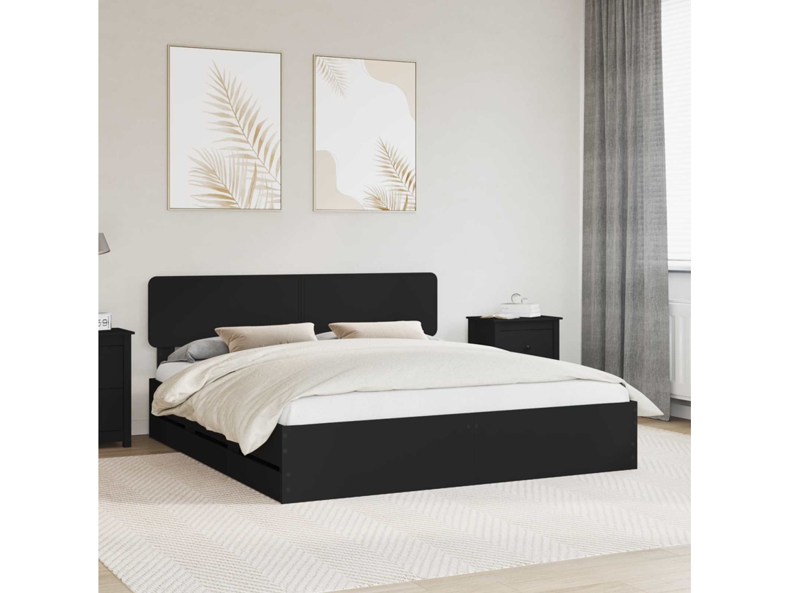 Vidaxl Estrutura Da Cama Preto 200 X 200 Cm Madeira Engenheirada