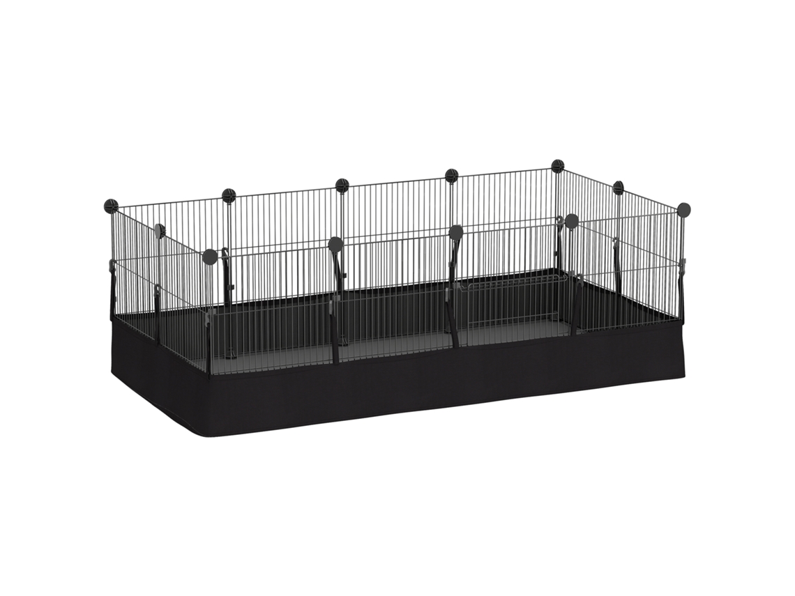 Recinto para Animais Pequenos. Gaiola Modular de Coelho de 12 Painéis com Tapete Impermeável. Feito de Aço. 120 X 60 X 40 Cm. Preto Ge