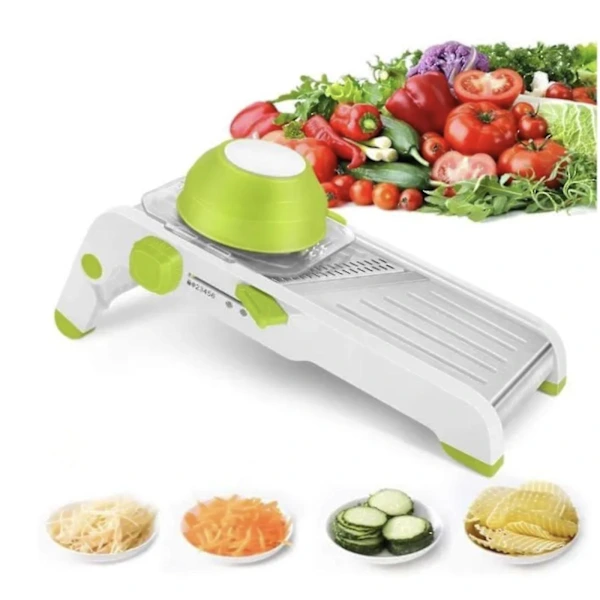 Fatiador de mandolina profissional de aço inoxidável 18 em 1 Slowmoose, fatiador multifuncional de vegetais e frutas