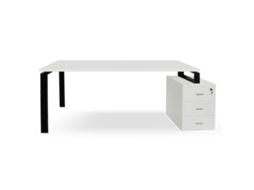 Escrivaninha Branca Com Gavetas. Estrutura De Metal Preta. 75 X 155,5 X 60 Cm. Tampo Branco. Ofilike