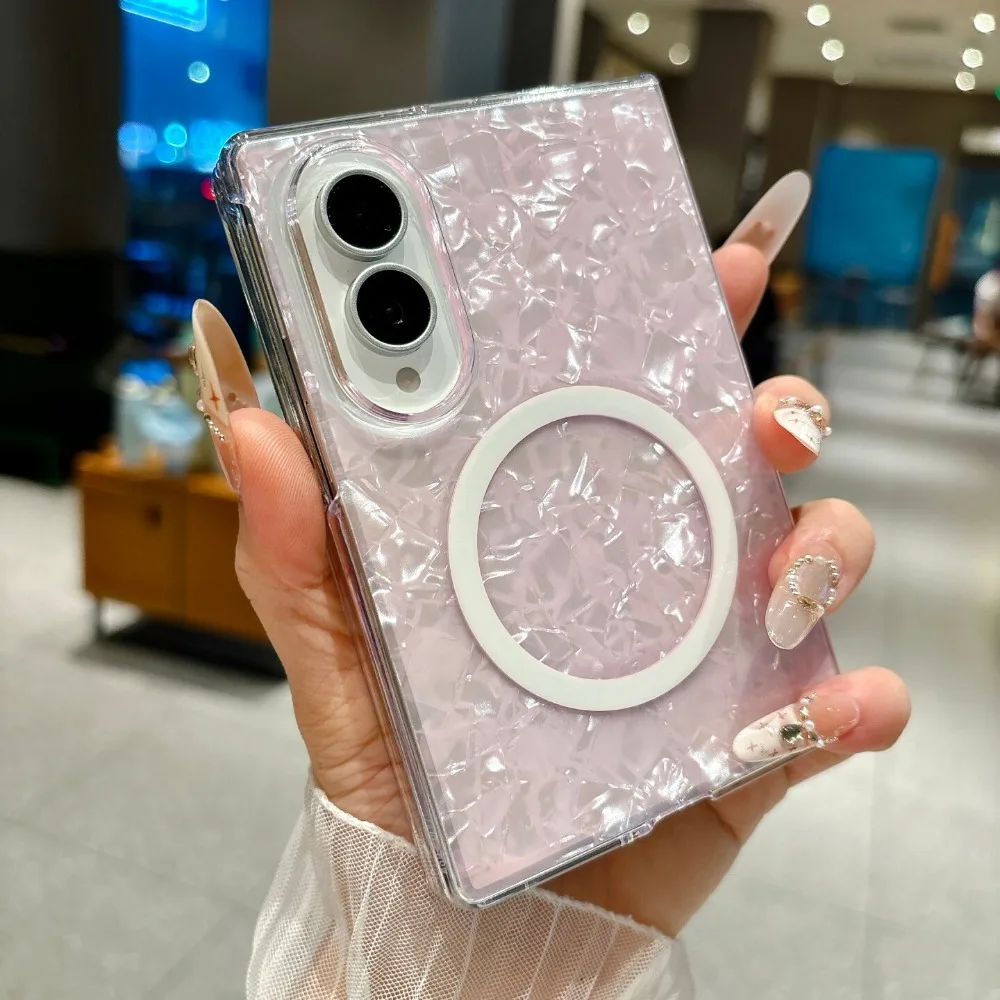(rosa, Galaxy Z Fold6) Capa Magnética Para Celular Com Padrão De Concha, Capa Protetora Ultrafina Com Estrutura Rígida Em Policarbonato.