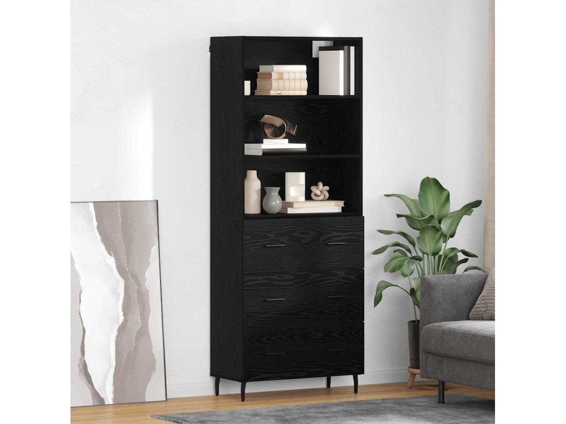 Vidaxl Buffê Com Gaveta Carvalho Preto 69,5 X 34 X 180 Cm