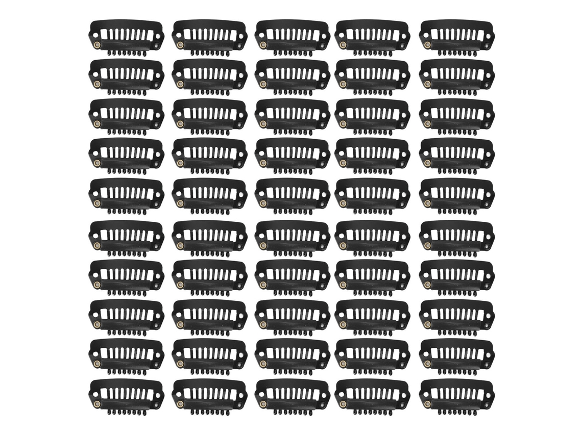 50 Clips De Peine Para Perucas De Acero Inoxidable, 2.8 Cm Negro, 8 Dientes, Para Fixação Segura Em Salões De Beleza E Residências