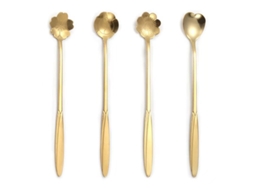 4 Peças De Colheres Com Flor Padrão Em Latão Com Revestimento De Aço Inox 17.5x2.5 Cm