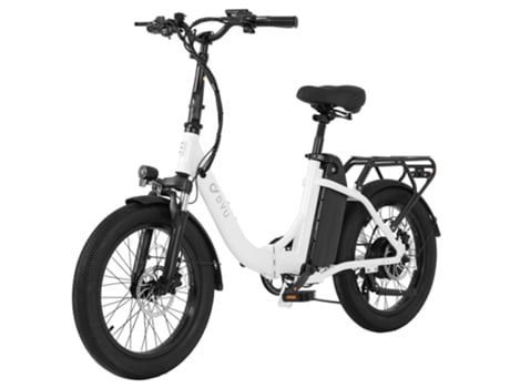 Bicicleta elétrica dobrável C9, 250 W, 48 V, 15,6 Ah, autonomia de 150 km, pneus 20x3.0, freios a óleo, suspensão Shimano 7 V. Cor Dyu White.