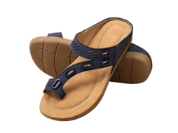 Chinelos Femininos Verão Ortopédicos Casual Anel Dedo Salto Plano Slip On Tamanhos Azul