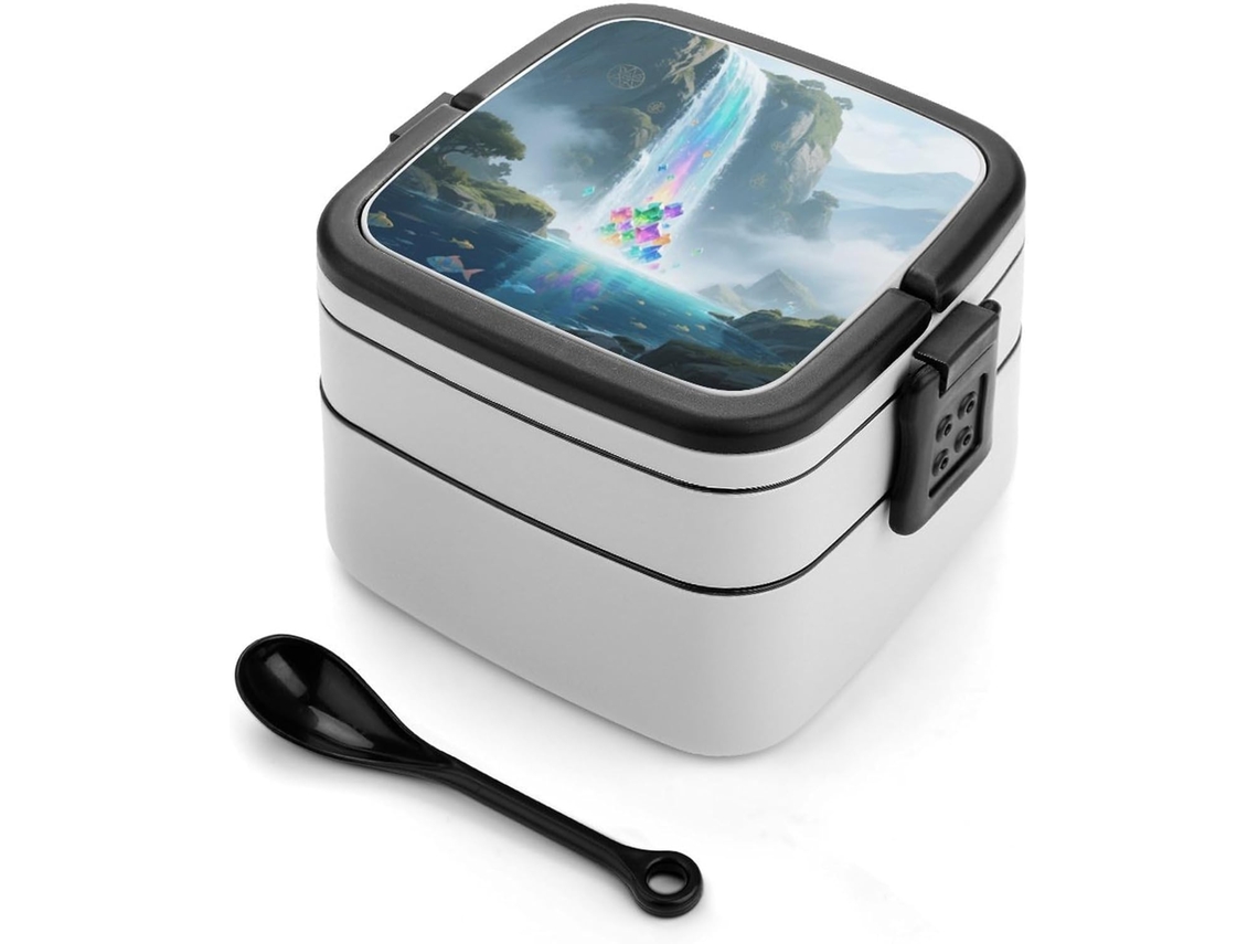 Marmita Bento Magic Waterfall De Camada Dupla Para Adultos Com Colher E Alça, À Prova De Vazamentos, Marmita Empilhável