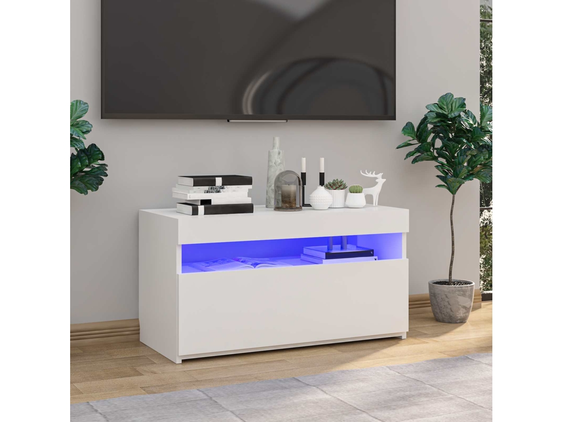 Vidaxl Móvel De Tv Com Luzes Led 75x35x40 Cm Branco