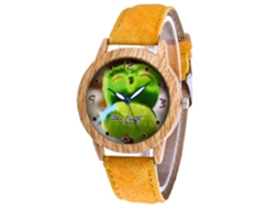 Relógio de Pulso Fashion com Mostrador de Rosto Sorridente e Pulseira de Couro (amarelo)