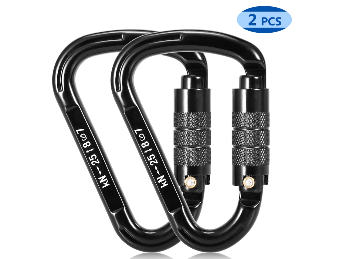 2pcs Carabiner De Bloqueio Automático 25kn D-forma Para Escalada Rappel Mochilão Sem Arranhões