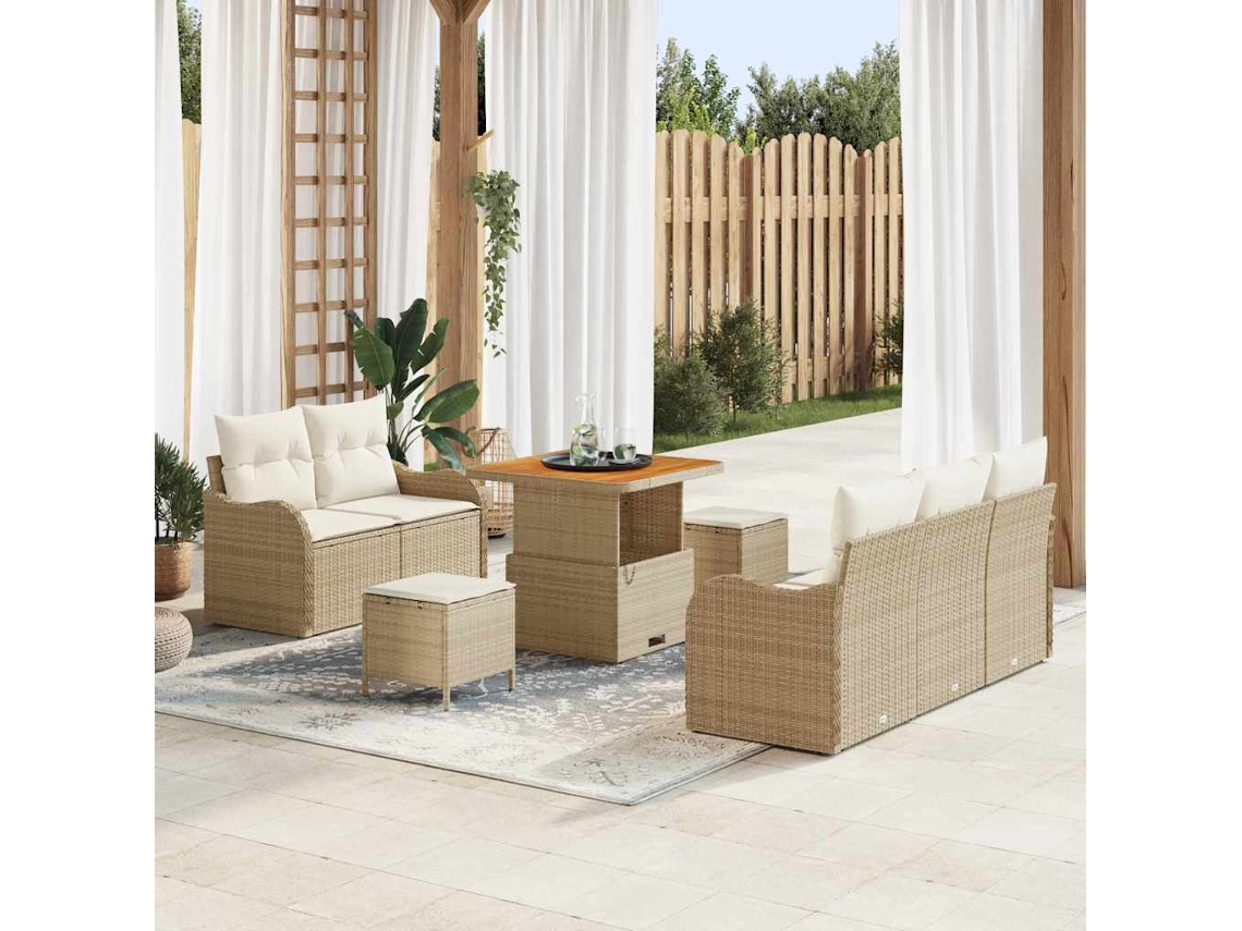 Vidaxl Conjunto De Sofá De Jardim Com Almofada 8 Pcs Bege Vime Pe