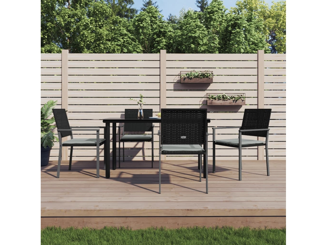 Vidaxl 5 Pcs Conjunto De Jantar P/ Jardim C/ Almofadões Vime Pe E Aço