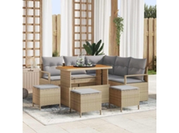 Vidaxl Conjunto De Sofá De Jardim 9 Unid. Bege Vime Pe