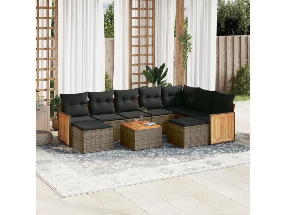 Vidaxl 10 Pcs Conjunto Sofás De Jardim C/ Almofadões Vime Pe Cinzento