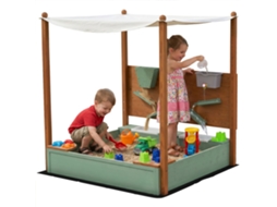 Caixa De Areia Para Crianças De Madeira Com Teto 2 Assentos 2 Caixas Torneira Funil 116x112,5x128 Cm Verde