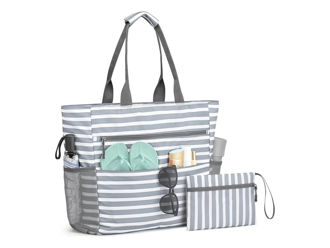 Lurelia Bolsa De Mão Feminina Em Tecido Grande Capacidade Impermeável Fecho De Correr Acolchoada Para Praia E Viagem