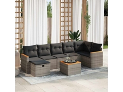 Vidaxl 8 Pcs Conjunto Sofás De Jardim C/ Almofadões Vime Pe Cinzento