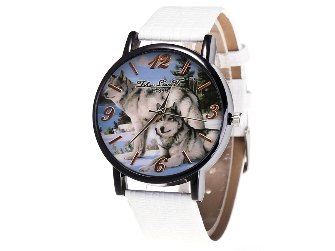 Relógio masculino de quartzo com pulseira de couro PU, resistente à água (branco)