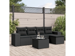 Vidaxl 6 Pcs Conjunto Sofás De Jardim C/ Almofadões Vime Pe Preto