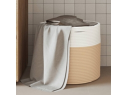 Vidaxl Cesto De Arrumação Ø40x35 Cm Algodão Bege E Branco