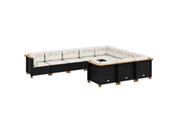 Maison Exclusive - 10 Pcs Conjunto Sofás De Jardim C/ Almofadões Vime Pe Preto