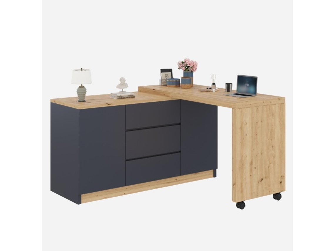 Mesa Com Rodízios Com Trava – Design Multifuncional, 4 Cm De Espessura, Tampo Giratório, Com Trava, Cinza/carvalho, Mesa Dobrável, Mesa De Canto
