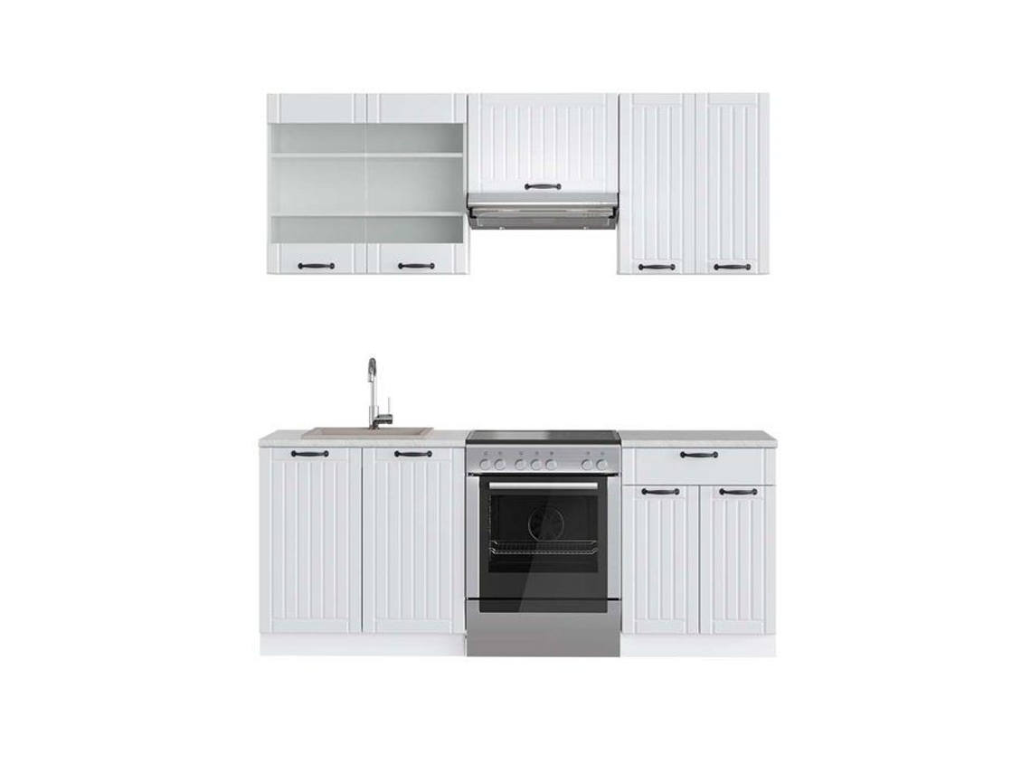 Cozinha Fame-Line, 200 cm, Mármore PT, Country branco/branco, Vicco