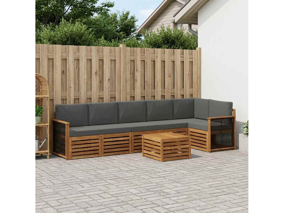 Vidaxl Conjunto De Sofá Sectional 6 Pcs Natural E Antracite