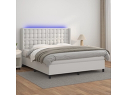 Vidaxl Cama Box Spring C/colchão/led 160x200cm Couro Artificial Branco