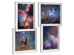 Quadros Decorativos Para Parede Paisagens Estelares Cósmicas Moldura Branca Pinturas De Quarto Espelharte (conjunto De 4 Imagens)
