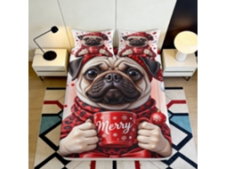 Conjunto de Cama 3d Pug Natalino Microfibra com Fronha 200x25cm S/MARCA