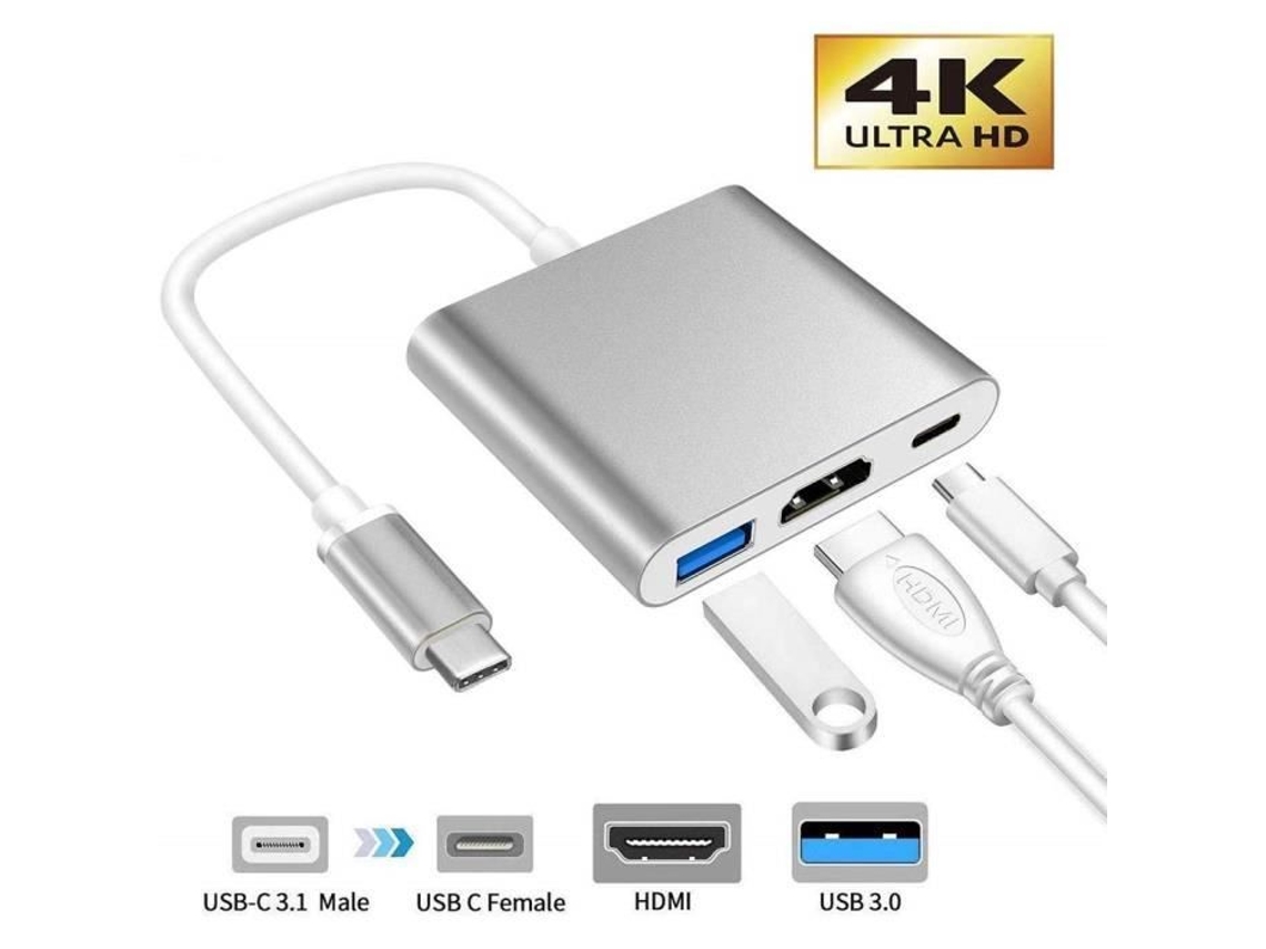 Adaptador USB C para HDMI não especificado 4k 3 portas Plug Play genérico laptop