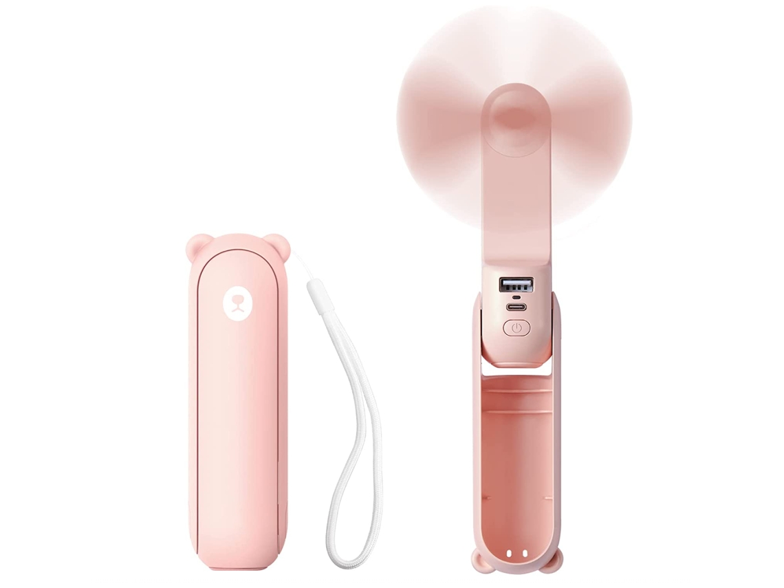 Ventilador Portátil 3 Em 1, Recarregável Via Usb, Pequeno, De Bolso, Com Bateria (14 A 21 Horas De Autonomia) E Carregador Portátil, Rosa