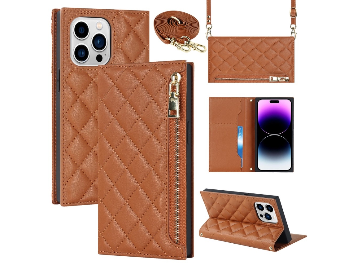 Capa Pega Para Iphone 14 Pro Max Pele Sintética Castanho