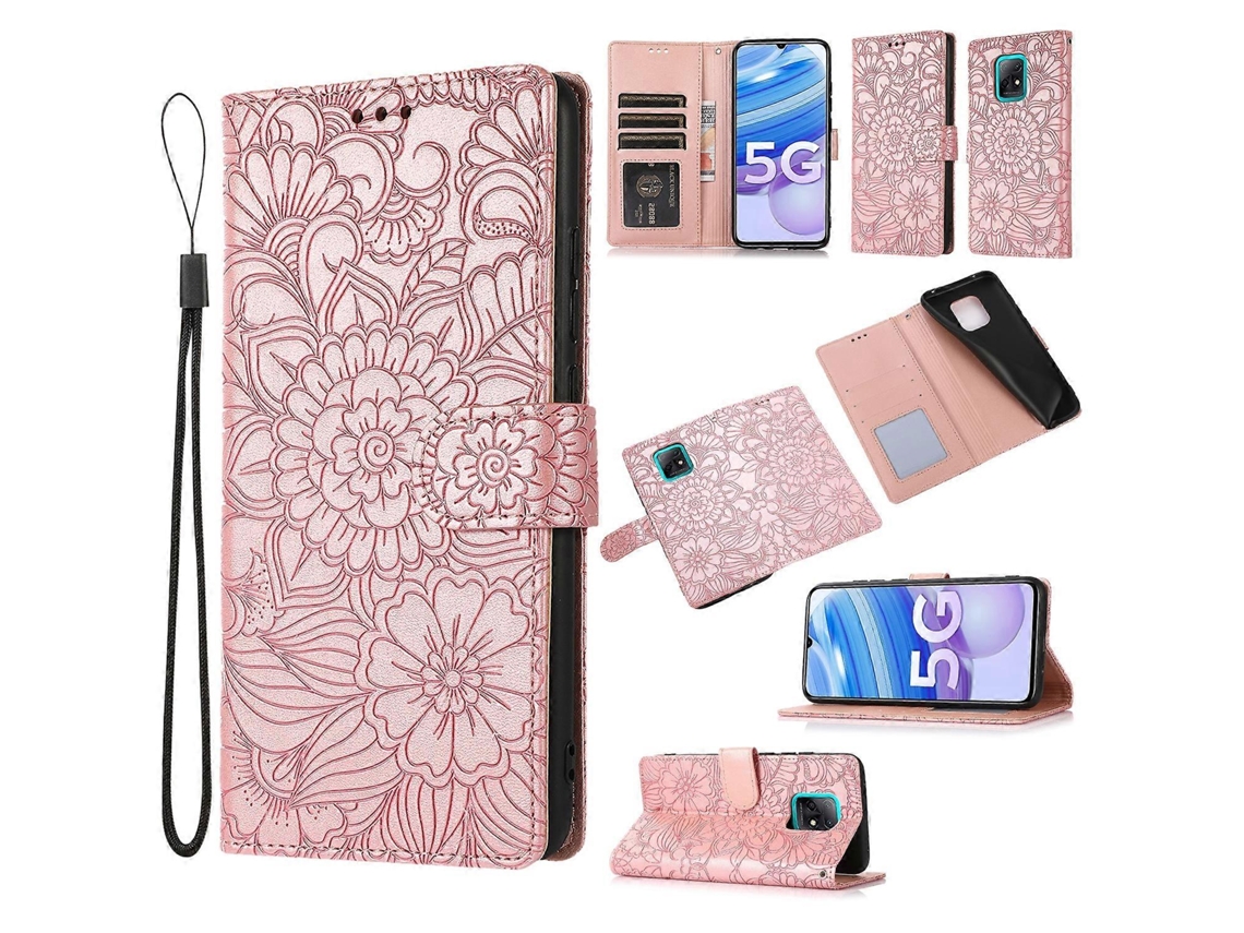 Capa De Couro Com Estampa De Girassol Em Relevo, Para Xiaomi Redmi 10x 5g, Com Suporte, Compartimentos Para Cartões, Carteira E Cordão.