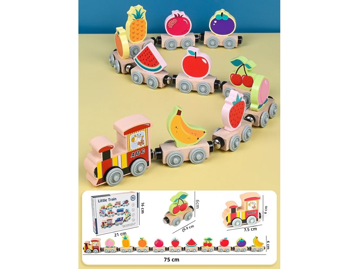 (frutas) Brinquedo De Trem De Madeira, Conjunto De Trem Quebra-cabeça Com Animais E Frutas