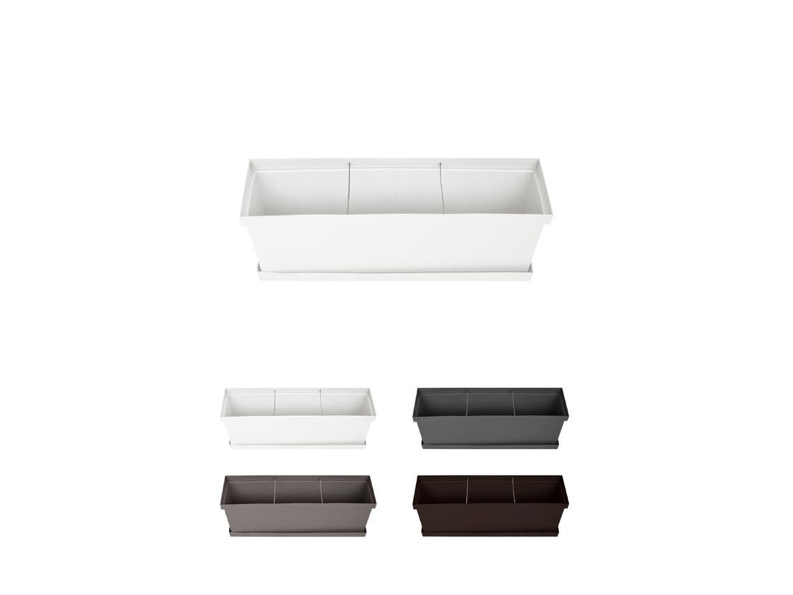Jardinera De Diseño Con Plato – Jardinera Con Separador De Ambientes Para Interior Y Exterior Blanco 60 Cm