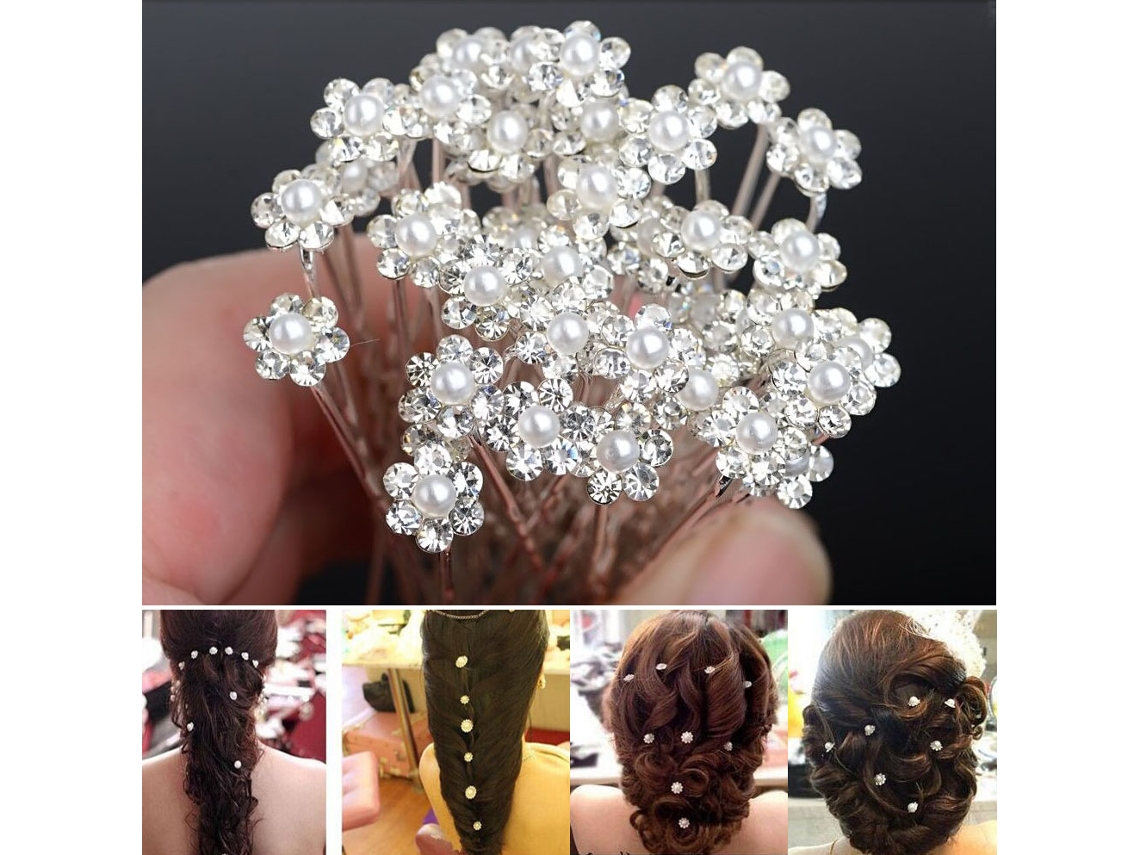Armadilha De Cabelo Decorada Com Flores De Pérola E Incrustada Com Diamantes