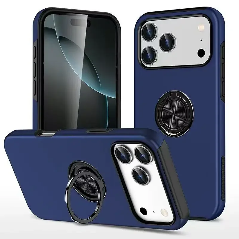 (azul Escuro, Iphone 17 Pro) Capa De Celular Com Suporte Magnético Simples Em Anel, Capa Protetora De Plástico Resistente A Impactos.