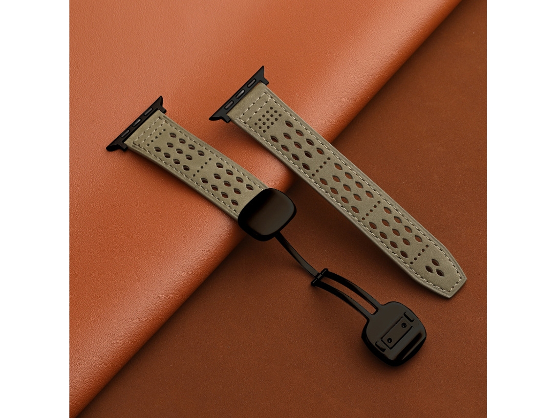 Pulseira Crazy Horse em couro genuíno para Apple Watch, Huawei GT5, S11, Ultra Triple, Breathe, com fecho magnético.