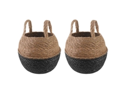 Vidaxl Cachepot Com Alças 2 Unid. Preto Ø 22 X 20 Cm 100% Erva Marinha