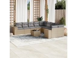 Vidaxl 11 Pcs Conjunto Sofás De Jardim C/ Almofadões Vime Pe Bege